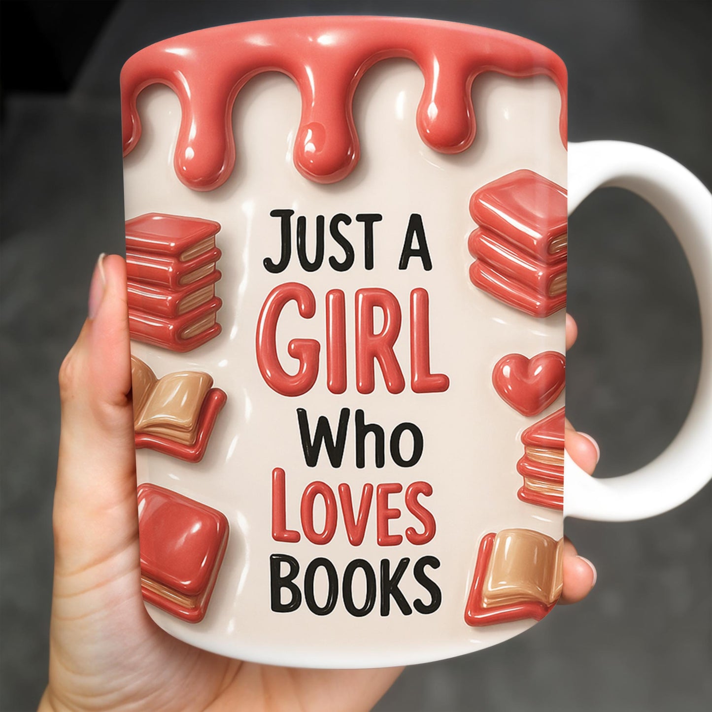 Just A Girl Who Loves Books, Hearts and Books Design - Personalized Custom Coffee Mug - READ001_MG