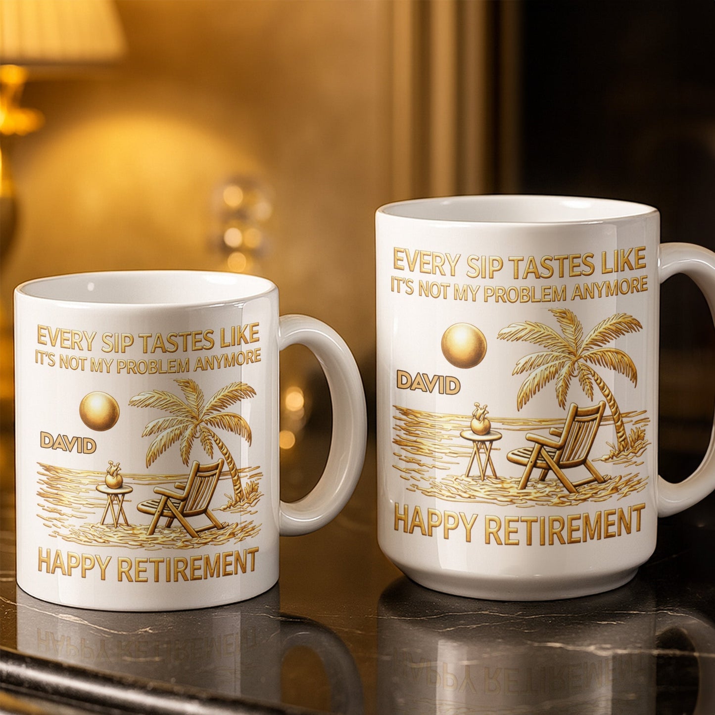 Every Sip Tastes Like Happy Retirement Palm Tree and Beach Design - Personalized Custom Coffee Mug - RETIRE014_MG