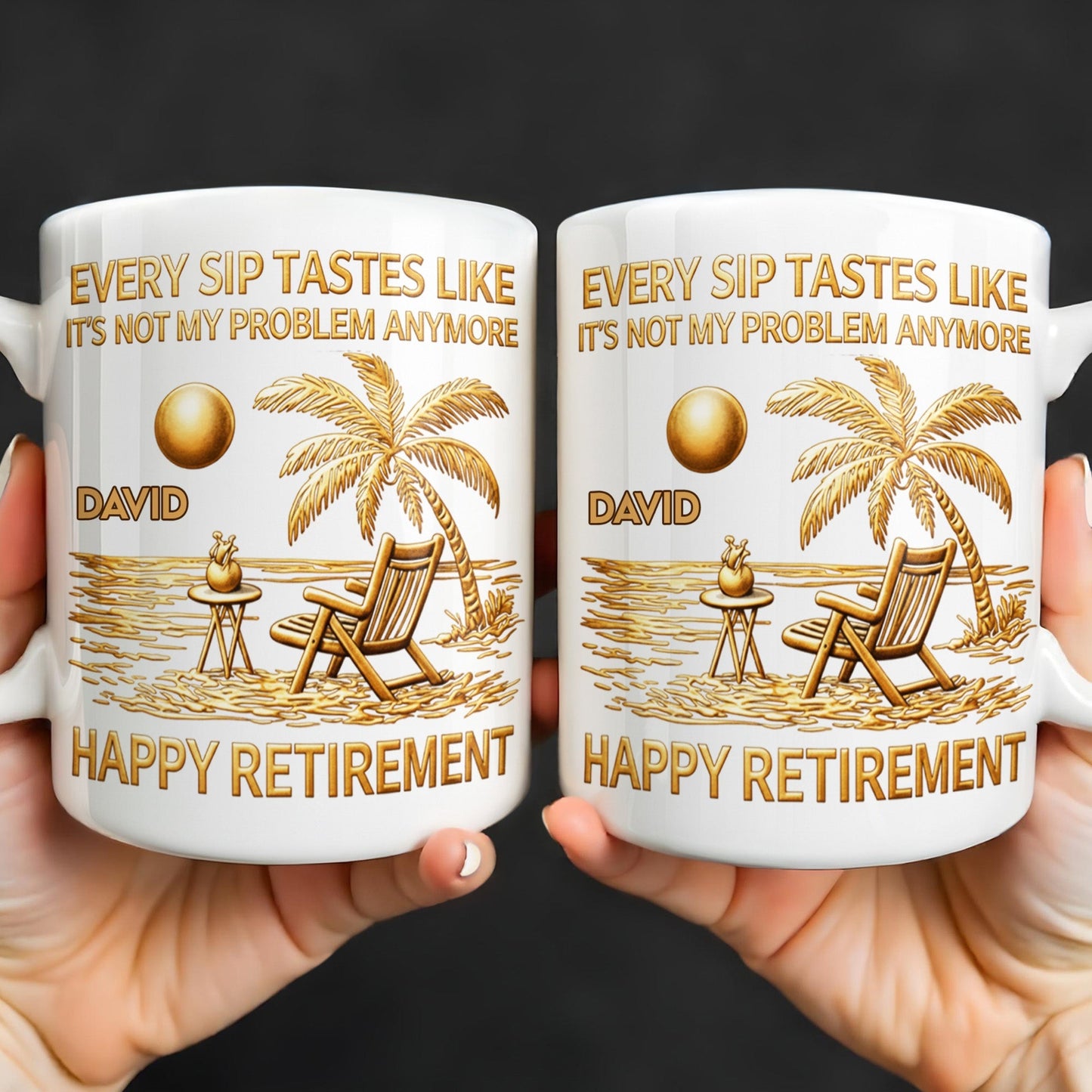 Every Sip Tastes Like Happy Retirement Palm Tree and Beach Design - Personalized Custom Coffee Mug - RETIRE014_MG