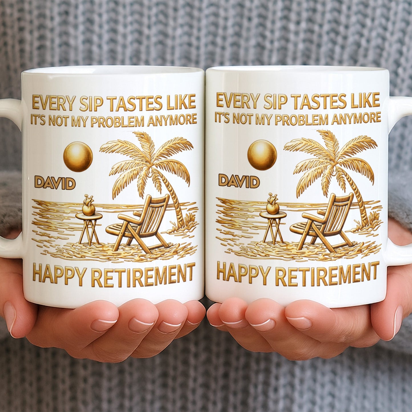 Every Sip Tastes Like Happy Retirement Palm Tree and Beach Design - Personalized Custom Coffee Mug - RETIRE014_MG
