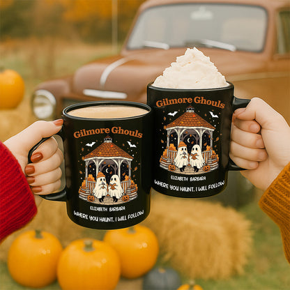 Where You Hunt I Will Follow Besties Ghouls Personalized Mug, Halloween Gift For Best Friends