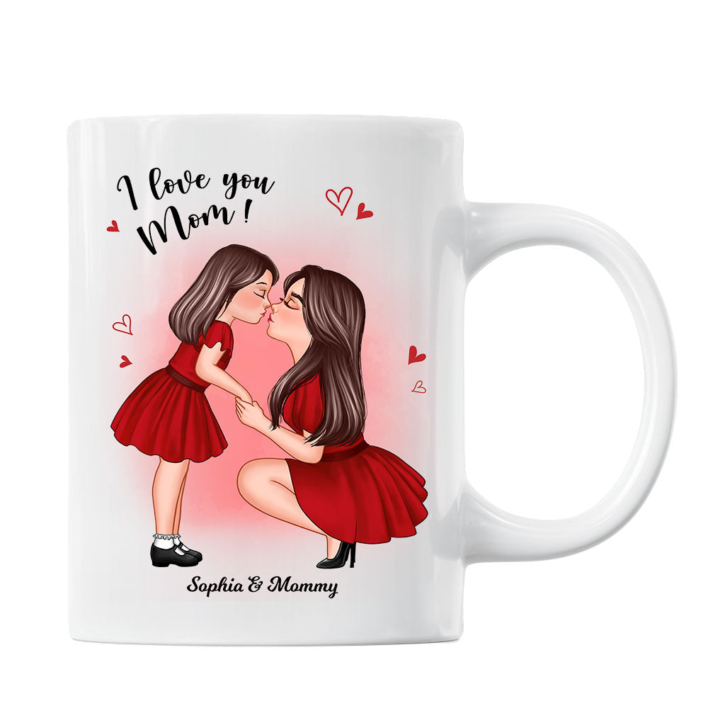 Mom And Kid Holding Hands Kissing Personalized Mug, Gift For Mom