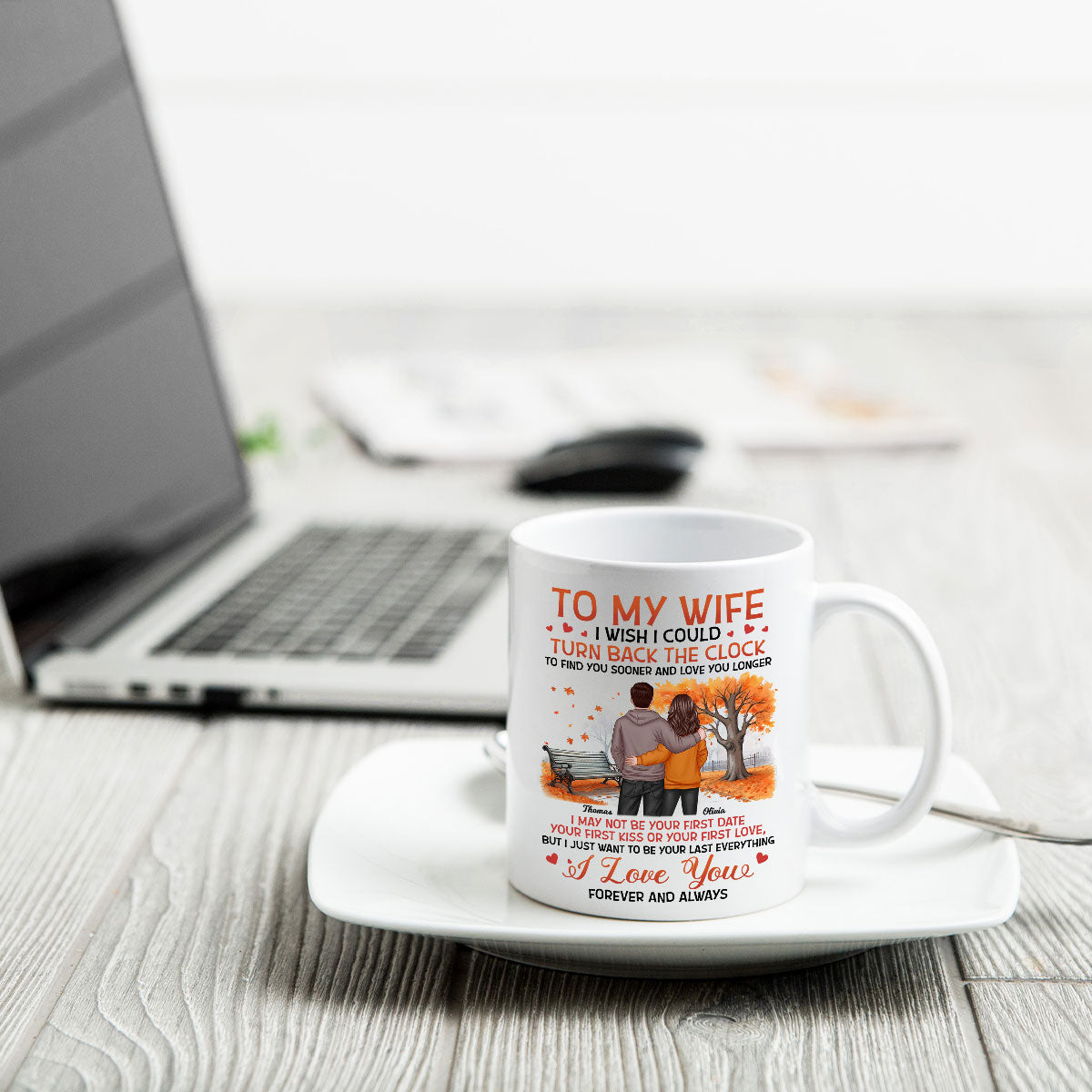 To My Wife Husband Couple Standing Back View Fall Season, Personalized Mug