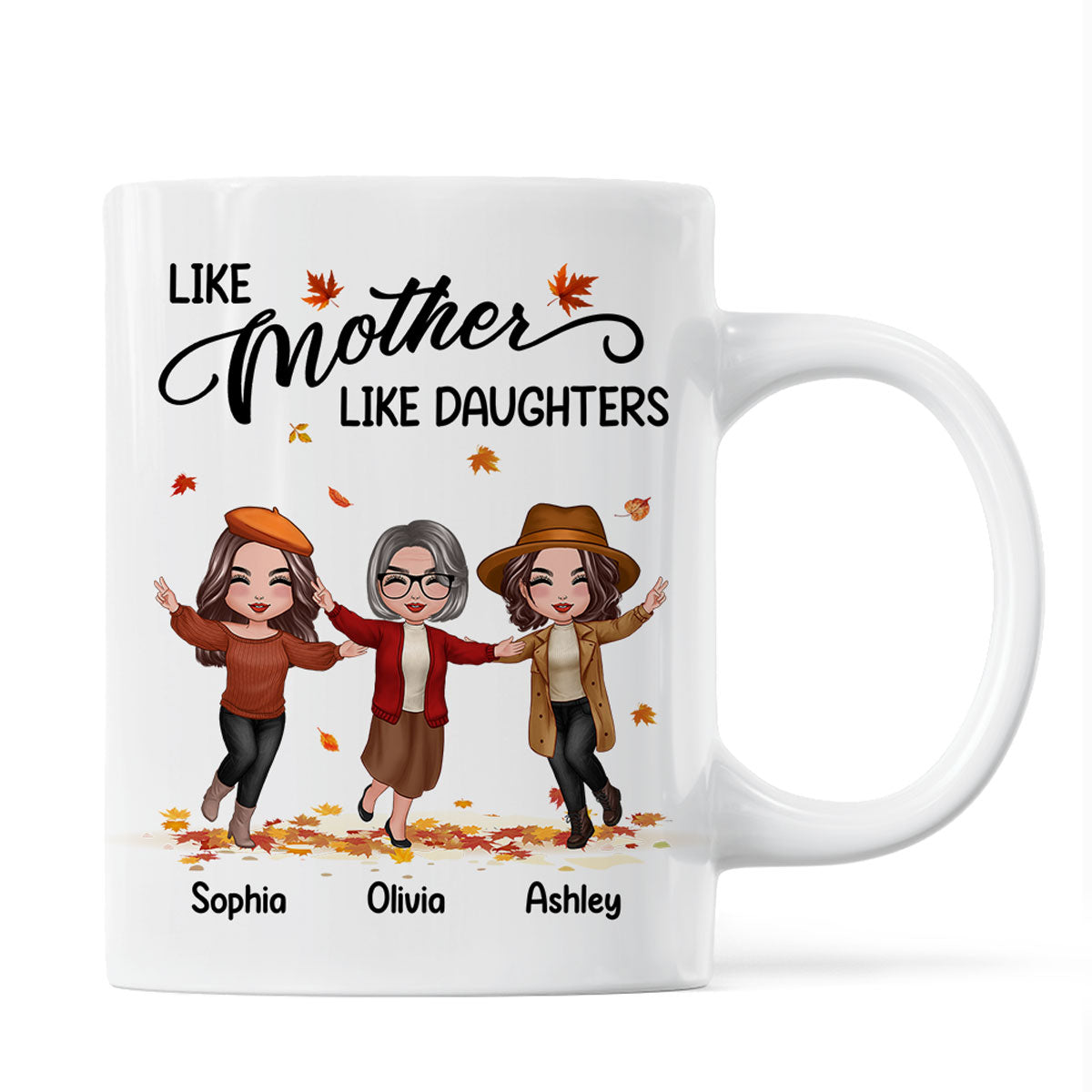 Fall Season Happy Doll Mom Daughters Playing With Autumn Leaves Personalized Mug