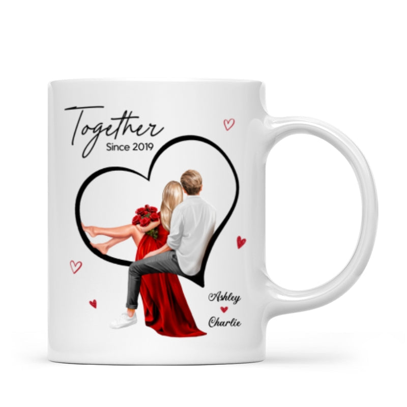 Couple Sitting On Heart Personalized Mug, Gift, Anniversary Gift for Couples,