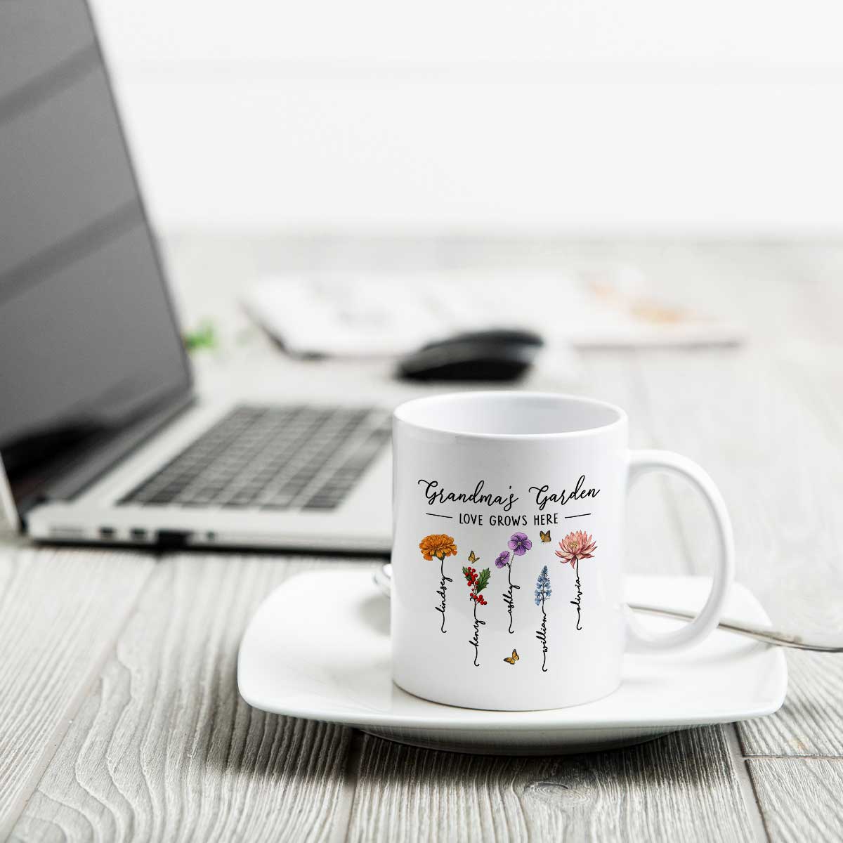 Grandma's Garden Love Grows Here Beautiful Birth Month Flower Gift For Grandma Mom Personalized Mug
