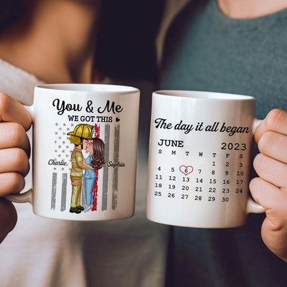 You & Me We Got This Hero Couple Kissing Anniversary Calendar Keepsake Personalized Mug