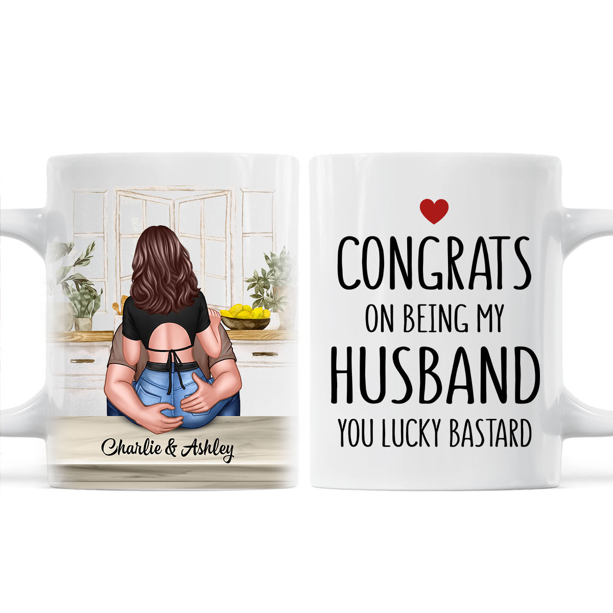 Congrats On Being My Husband Man Embracing Woman Back View Personalized Mug