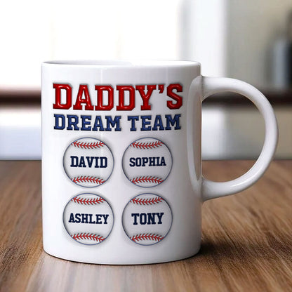 Daddy's Dream Team Baseball 3D Inflated Effect Personalized Mug