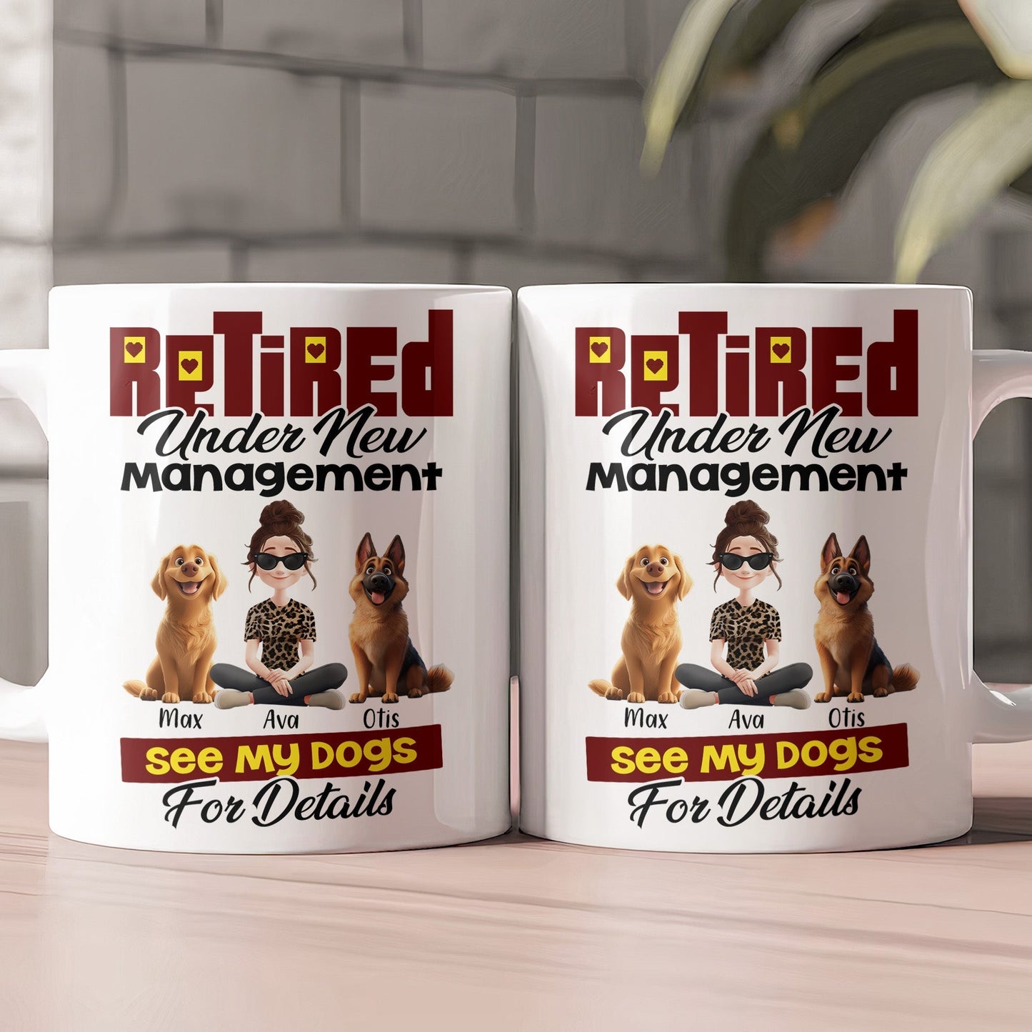 Custom Dog Lover Mug - Retirement-Themed Personalized Cup Featuring Pets and Owner, Funny Gift for Dog Moms & Dads