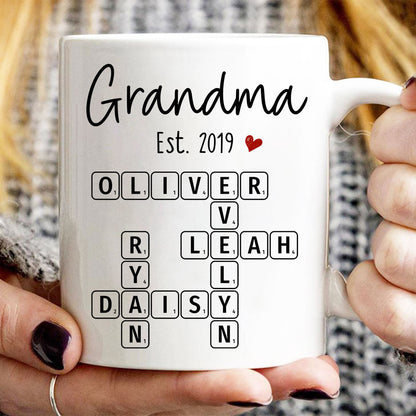 Grandma Mom Est. Crossword Puzzle Art Personalized Mug