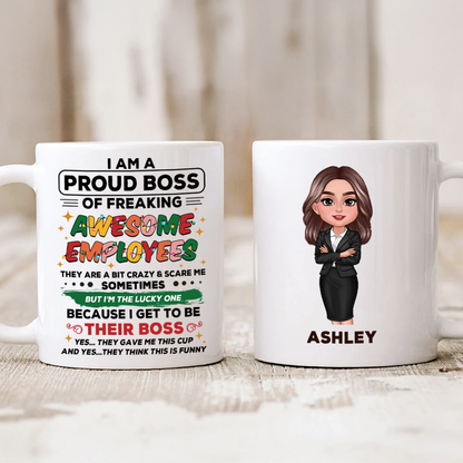 Proud Boss Of Freaking Awesome Employees Personalized Mug, Funny Christmas Gift For Boss