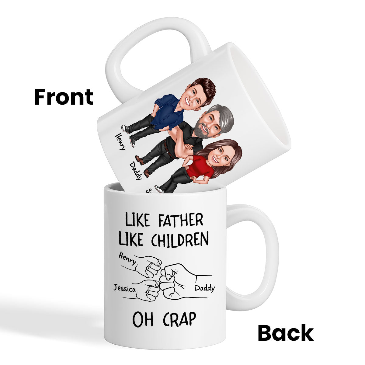 Like Father Like Daughter Like Son Caricature Fist Bump Personalized Mug