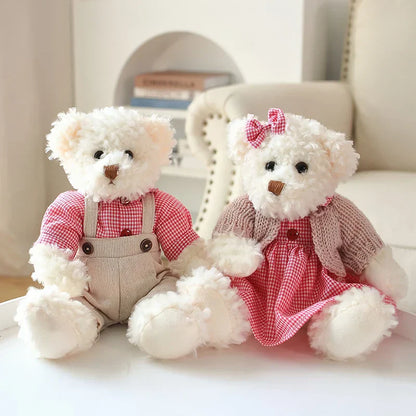 Couple Teddy Bear Plush Set Dressed Soft Dolls 26cm