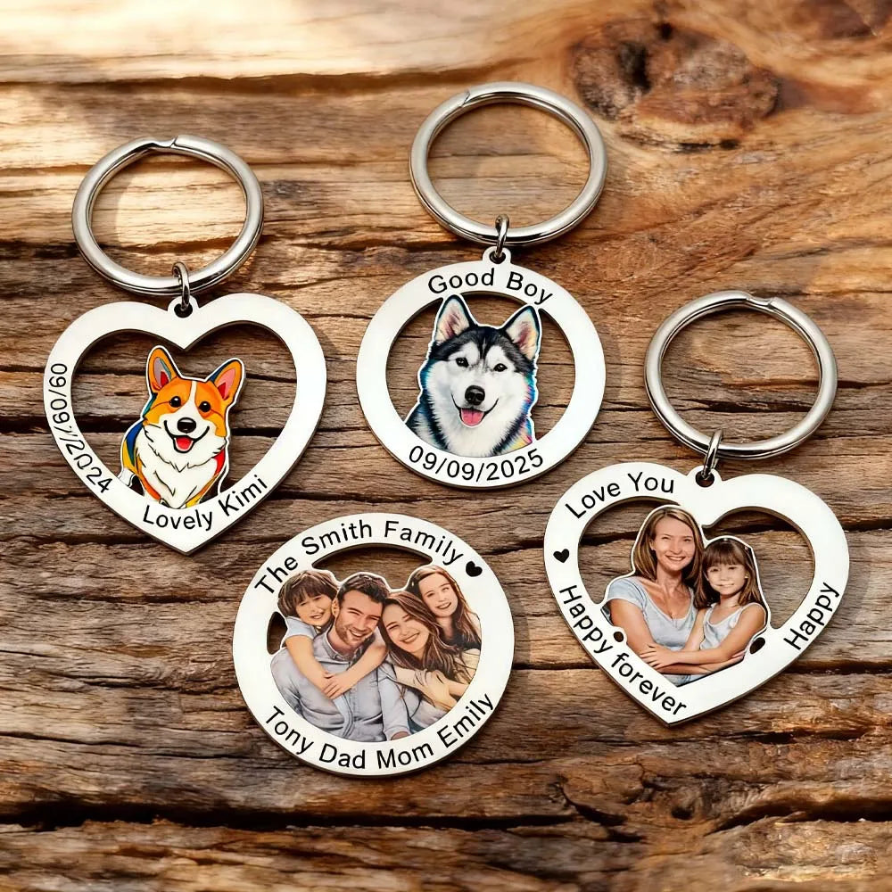 Personalized Photo Keychain for Family Couples and Pets