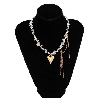 Vintage Heart Pendant Beaded Choker Necklace