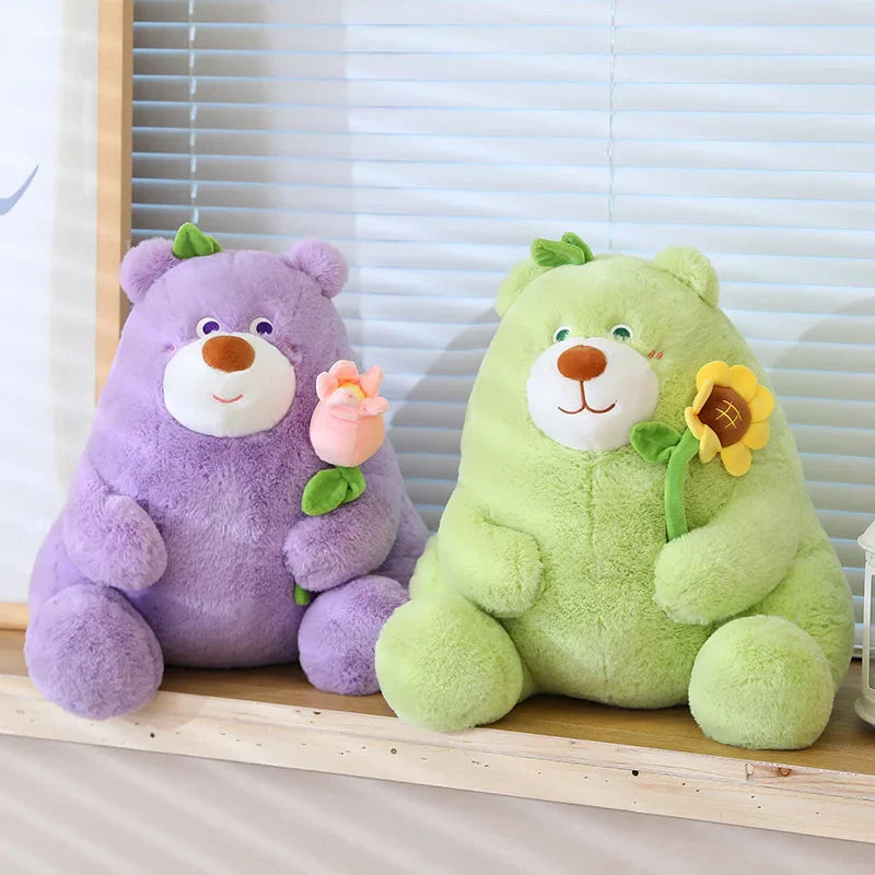 Kawaii Fat Bear Plush Toy Teddy Bear with Rose