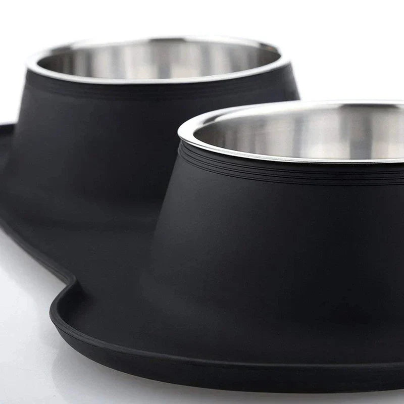 Antislip Double Dog Bowl with Silicone Mat Stainless Steel