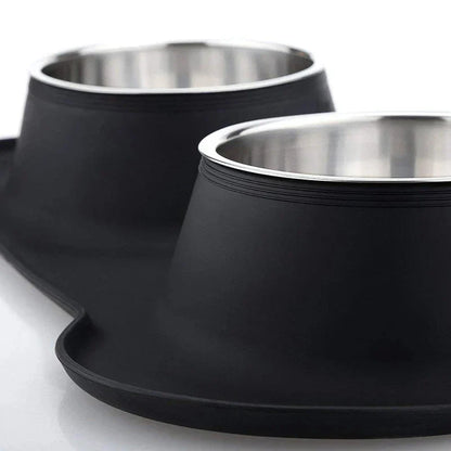 Antislip Double Dog Bowl with Silicone Mat Stainless Steel