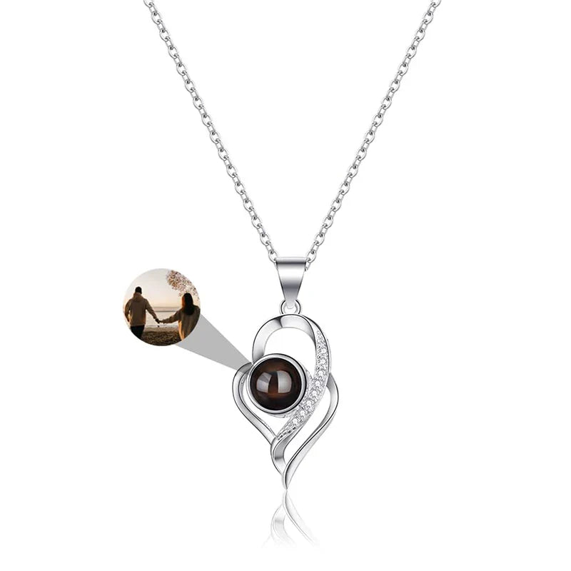 Personalized Heart Photo Projection Necklace with 100 Languages