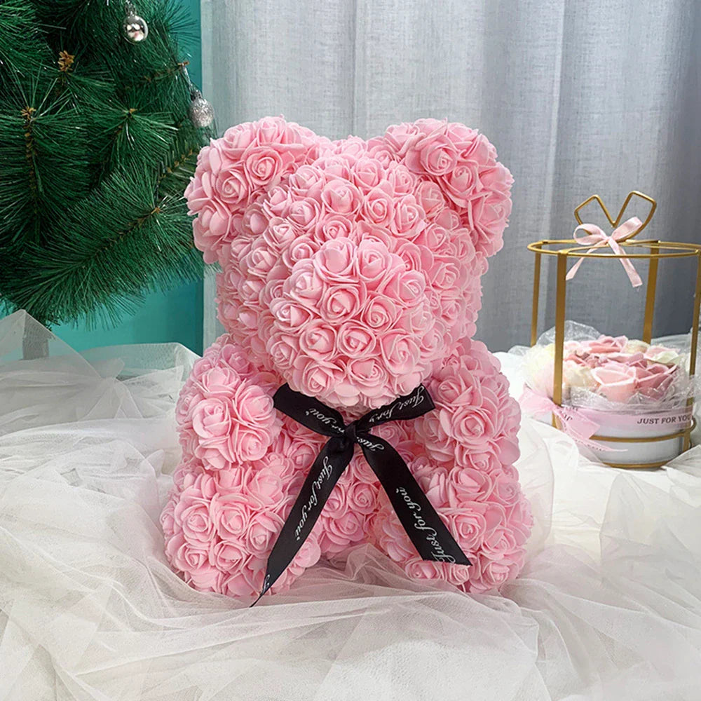 25cm Artificial Rose Teddy Bear with Decorative Light