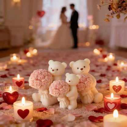 Teddy Bear Holding Rose Bouquet Silicone Mold - Romantic Candle and Resin Casting for Valentine's Day