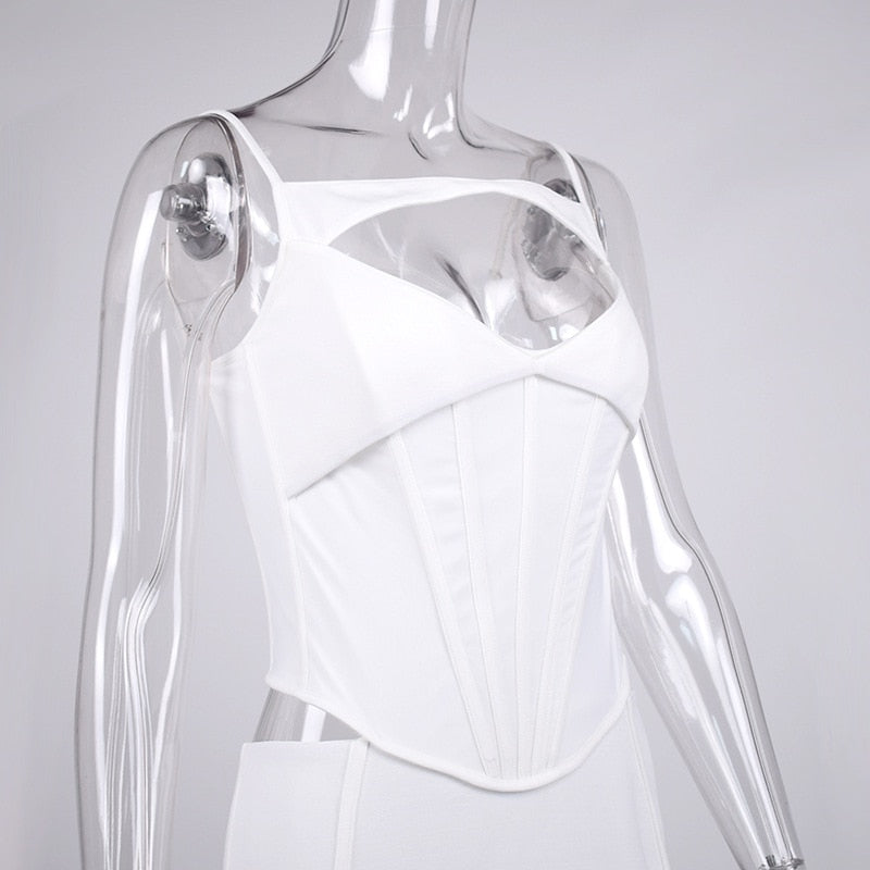 White Corset Cut Out Top And Maxi Skirt Set