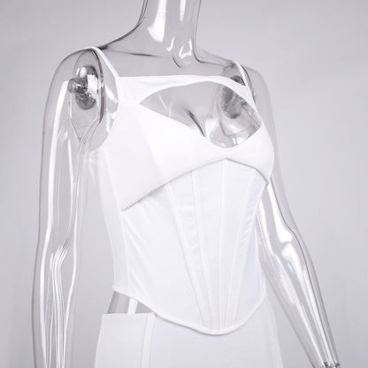 White Corset Cut Out Top And Maxi Skirt Set