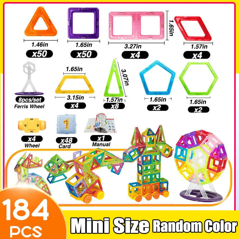 64-184Pcs Kids Magnetic Building Blocks