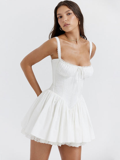 White Corset Lace Flare Mini Dress