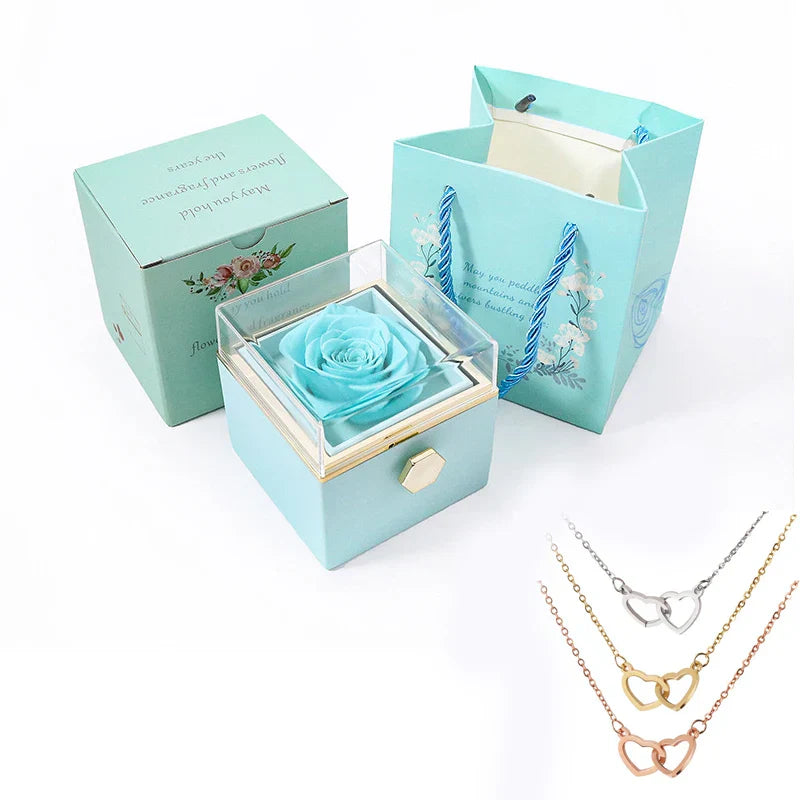 Personalized Double Heart Necklace with Rose Gift Box
