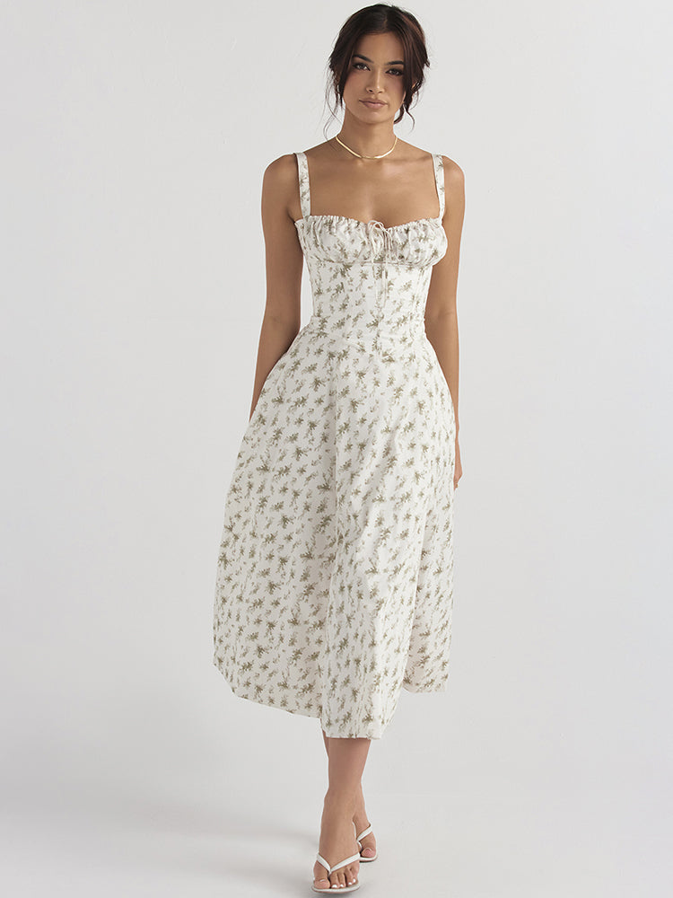 Floral Print Tie-Up Strap Flowy Midi Dress