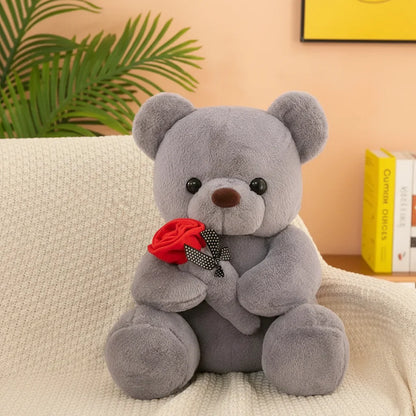 Romantic Teddy Bear with Roses Plush Soft Stuffed Doll Gift