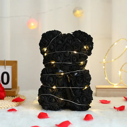 Eternal Rose Teddy Bear with Gift Box and Warm Light 25cm