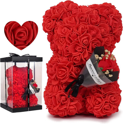 Rose Bear with Flower Bouquet 24cm