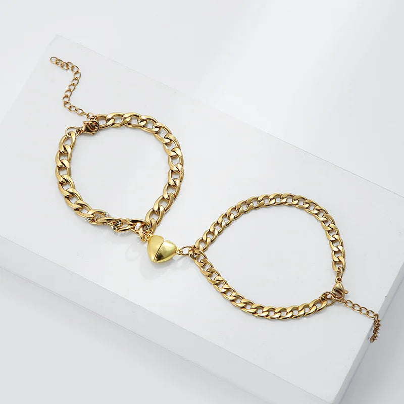Magnetic Heart Couple Bracelet Set in Stainless Steel