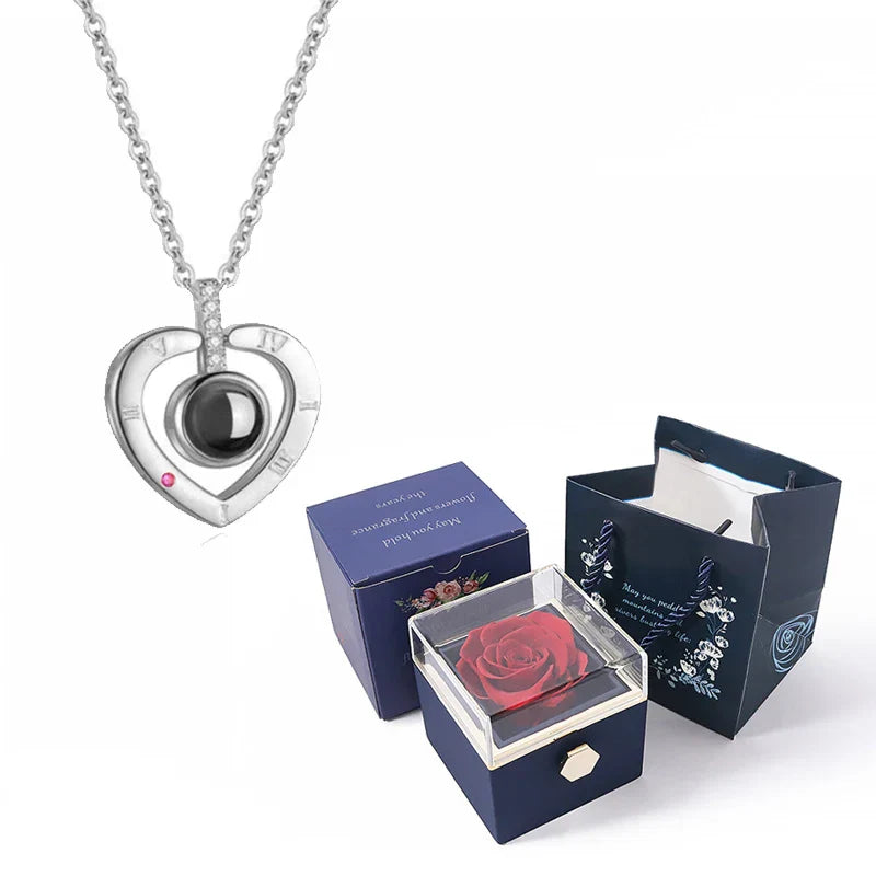 100 Languages I Love You Necklace with Rotating Rose