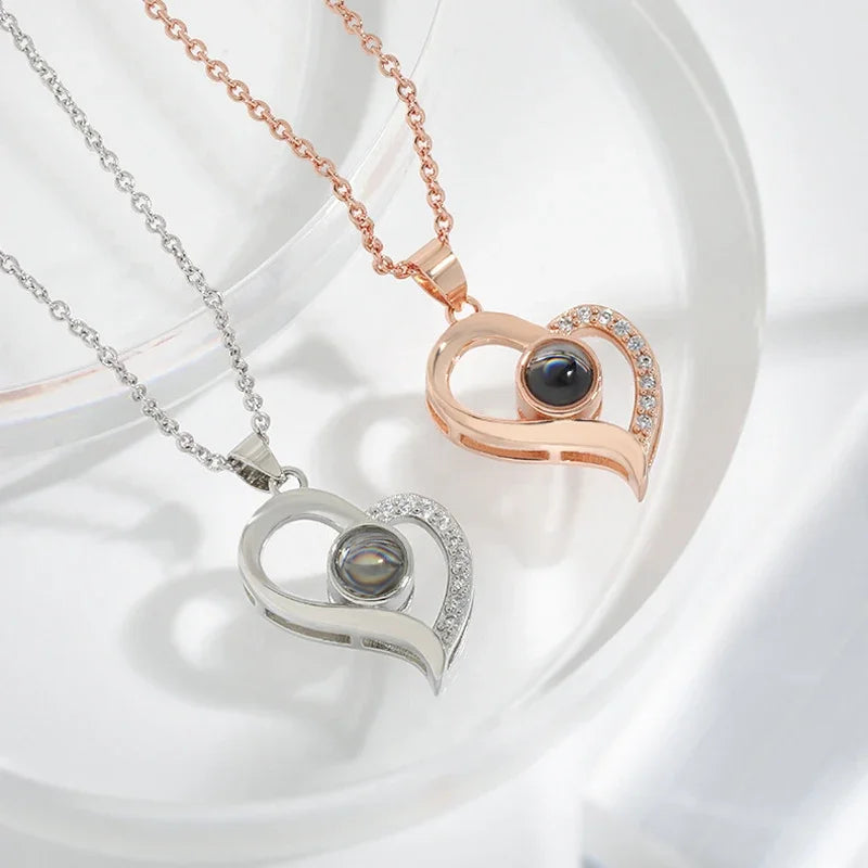 Custom Photo Projection Heart Necklace Gift Set
