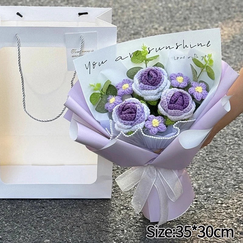 Hand-Woven Rose Flower Bouquet Artificial Flowers for Birthday and Valentine's Day