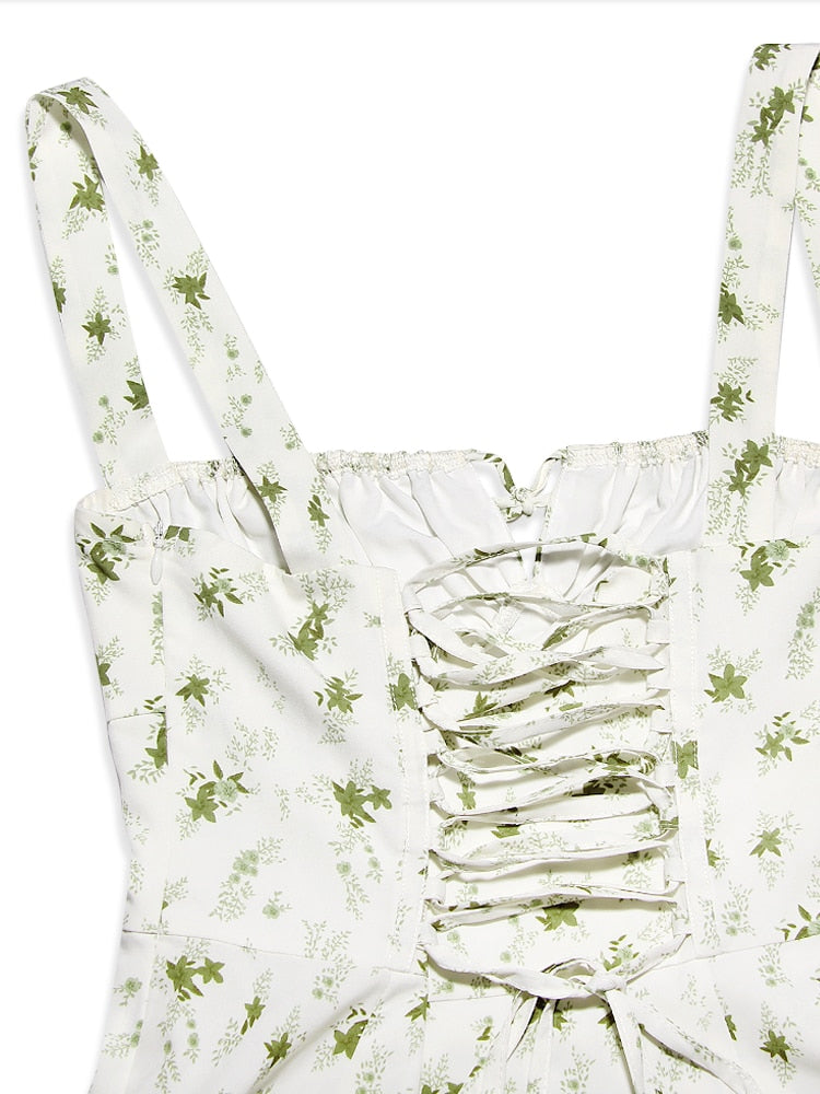 Floral Print Tie-Up Strap Flowy Midi Dress