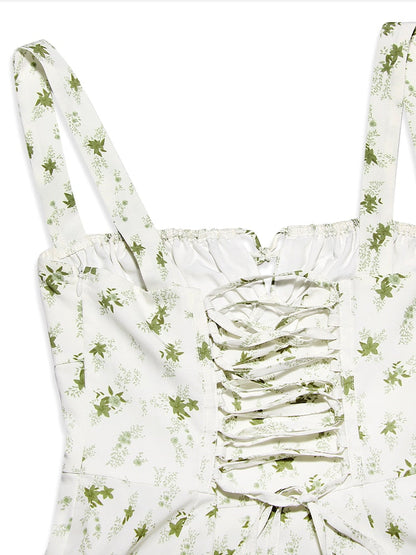 Floral Print Tie-Up Strap Flowy Midi Dress