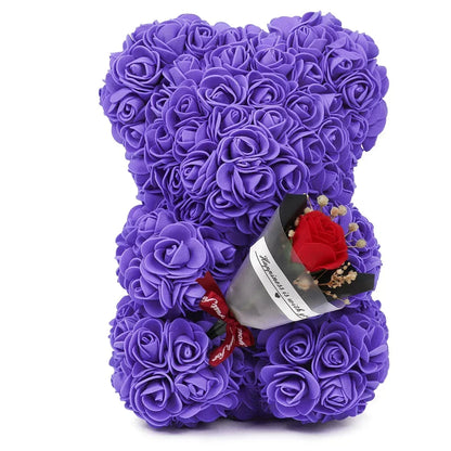 Rose Teddy Bear with Artificial Flowers - Romantic Gift for Girlfriend, Wife, or Mom