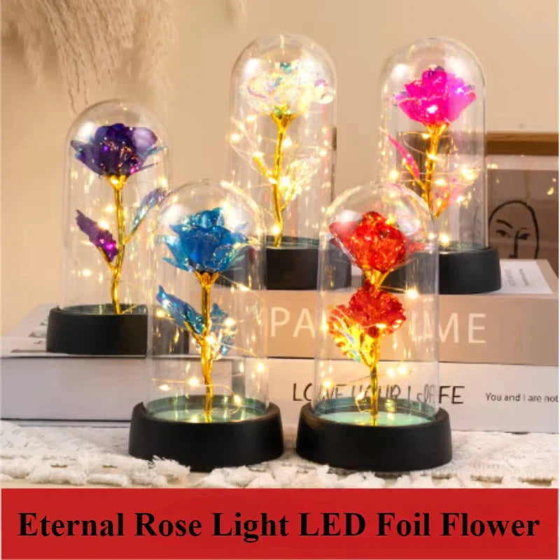 Eternal Rose Lamp LED Artificial Silk Flower Creative Gift for Valentine's Day and Mother's Day