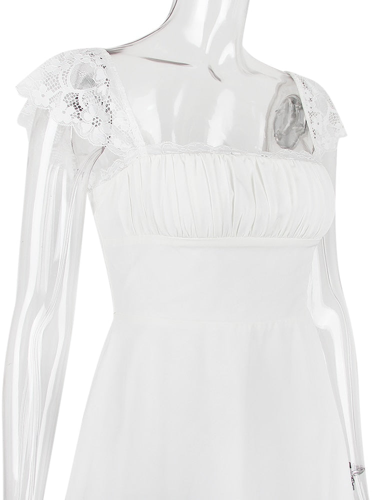 Lace Trim Square Neck Frill Mini Dress