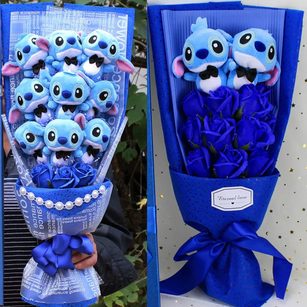 Disney Plush Flower Bouquet Mickey Minnie Stitch Doll