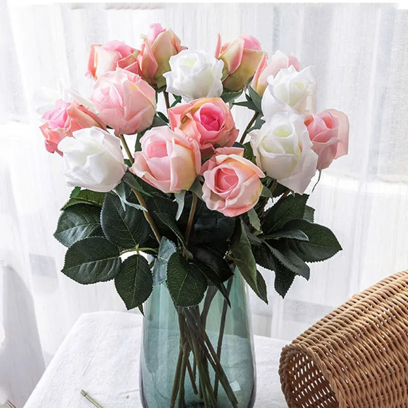 10-Piece Real Touch Moisturizing Rose Bud Artificial Flowers for Wedding and Home Decor