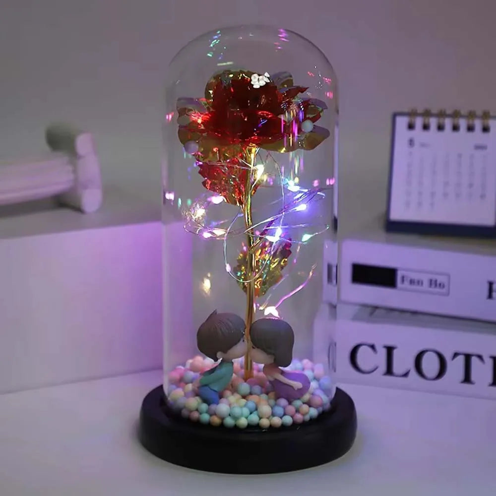 Galaxy Eternal Rose in Glass Dome with Light and Butterfly - Mother's Day Gift