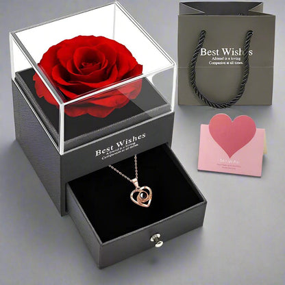 Hollow Zircon Love Necklace With Eternal Flower Gift Box