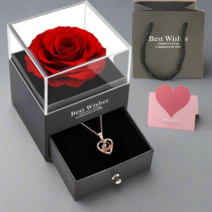 Hollow Zircon Love Necklace With Eternal Flower Gift Box