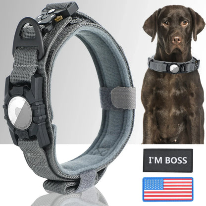 AirTag Dog Collar with Handle, Tactical Dog Collar for Large Medium Dogs